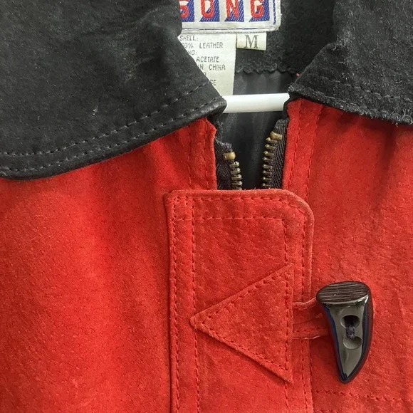 Vintage 80s 100% Leather Suede Parka Coat Tri Color Block Fully Lined Medium